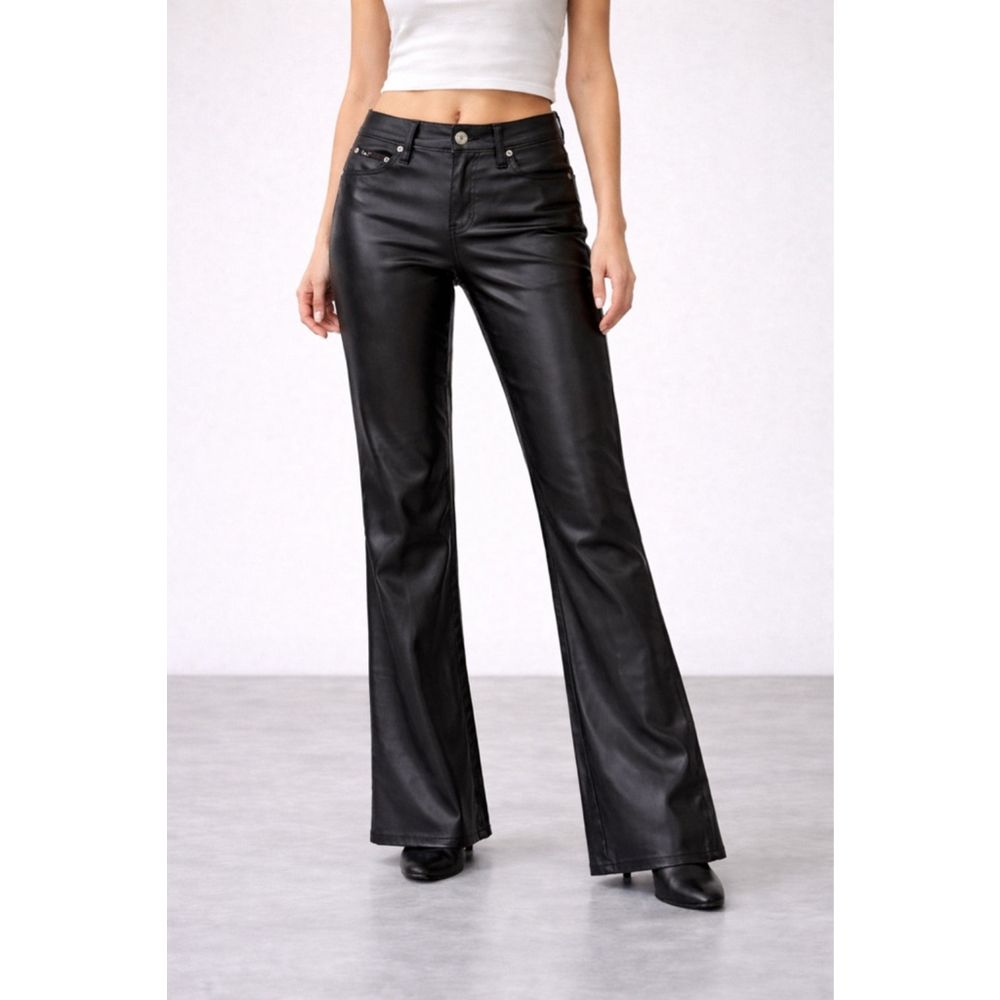 Vintage 90s Y2K l.e.i Wet Look Black Flare Pants Sz 27/28 Jr 7